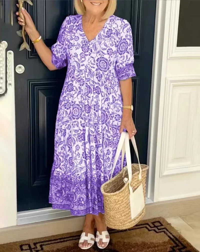Constance | Elegant Floral Dress with V-Neck
