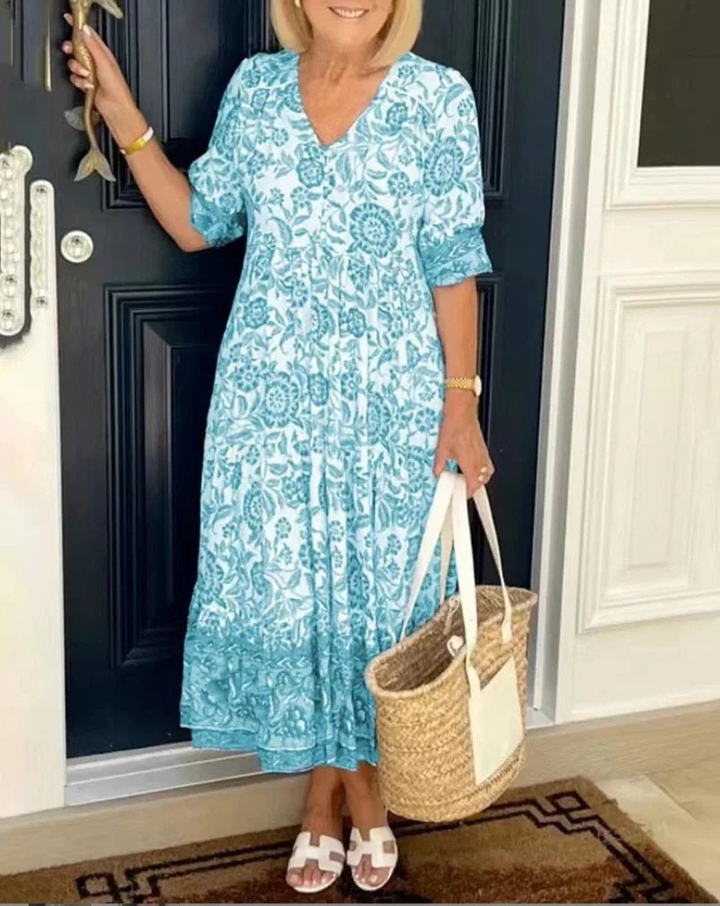 Constance | Elegant Floral Dress with V-Neck