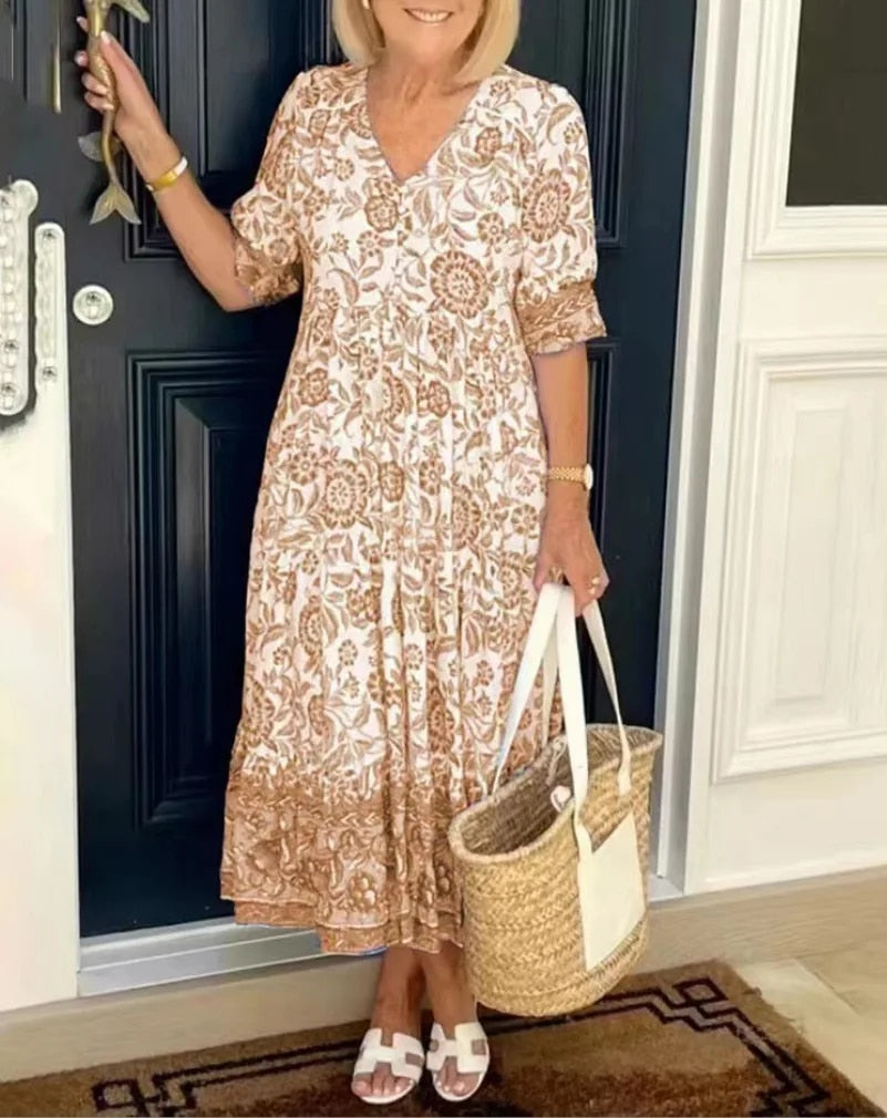 Constance | Elegant Floral Dress with V-Neck