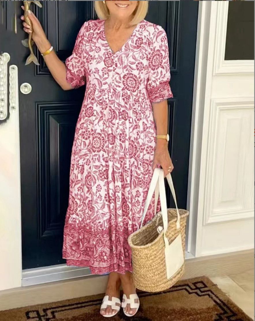 Constance | Elegant Floral Dress with V-Neck