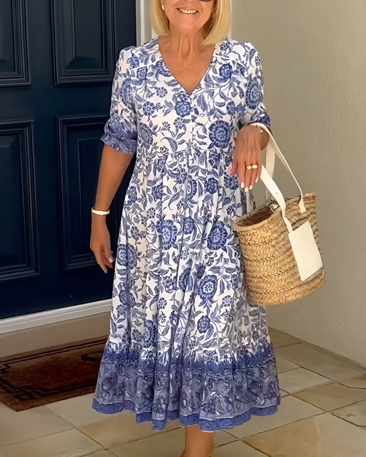 Constance | Elegant Floral Dress with V-Neck