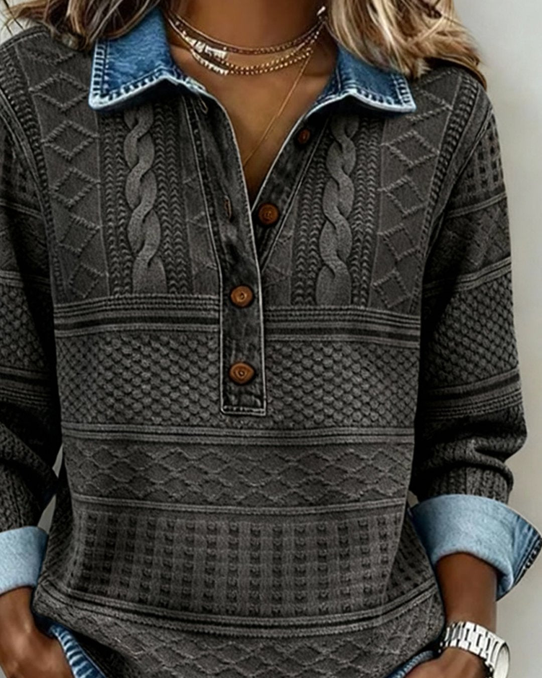 Lena | Half Button Collar Sweatshirt