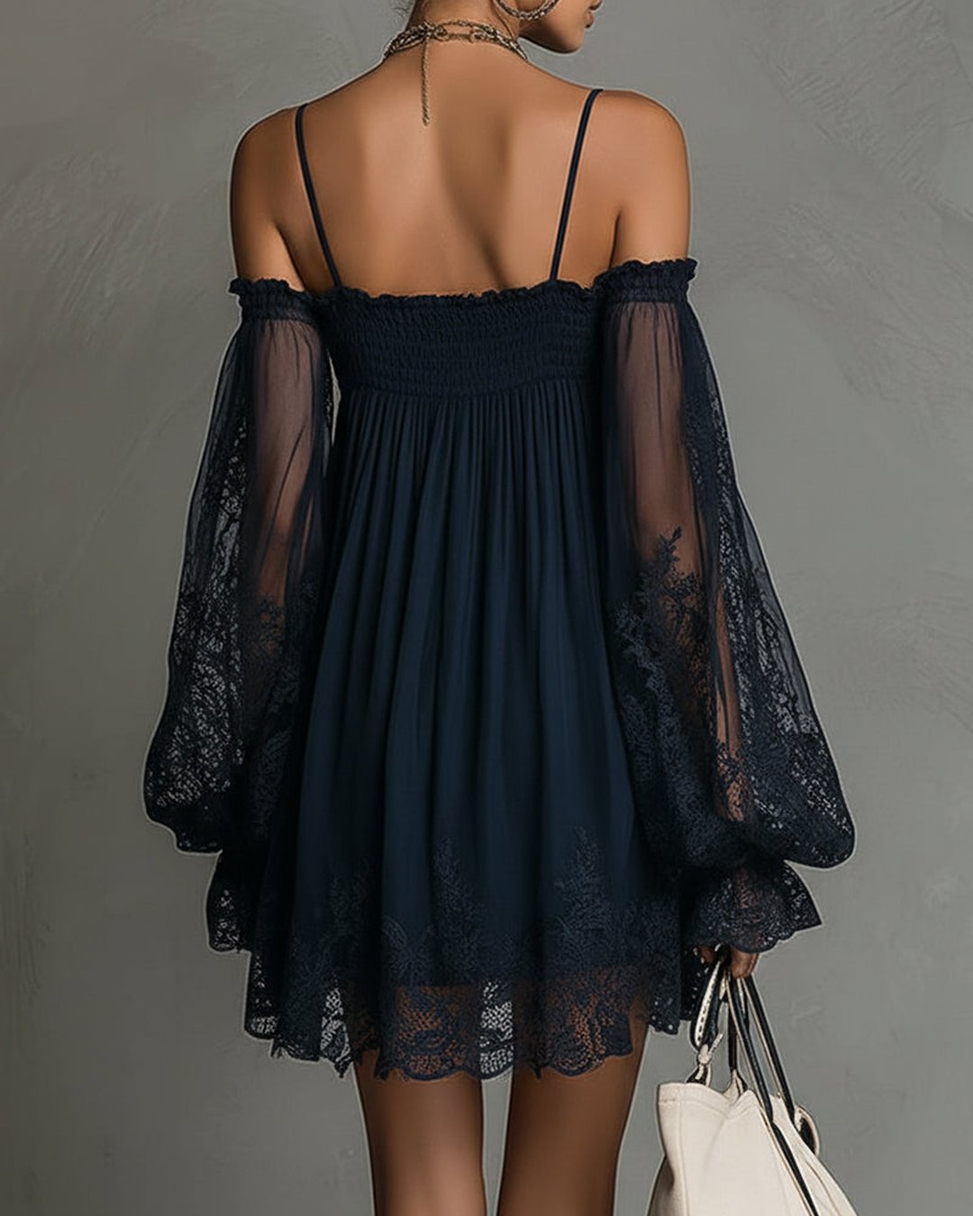 Novalee | Navy Lace Chiffon Mini Dress