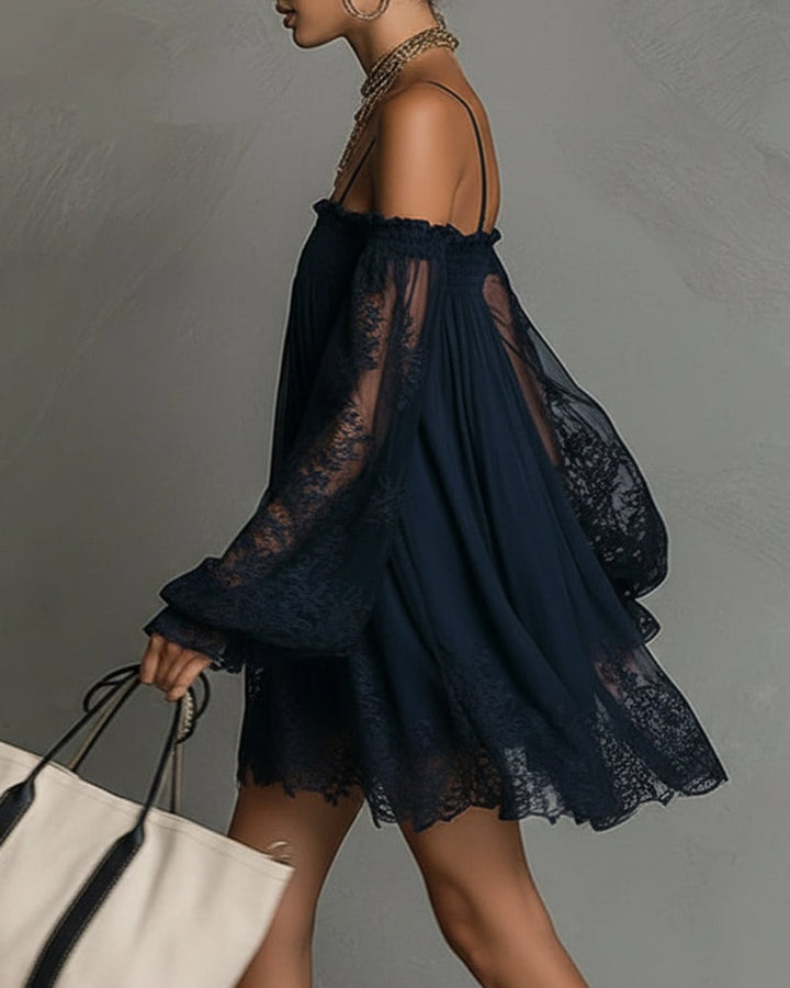 Novalee | Navy Lace Chiffon Mini Dress