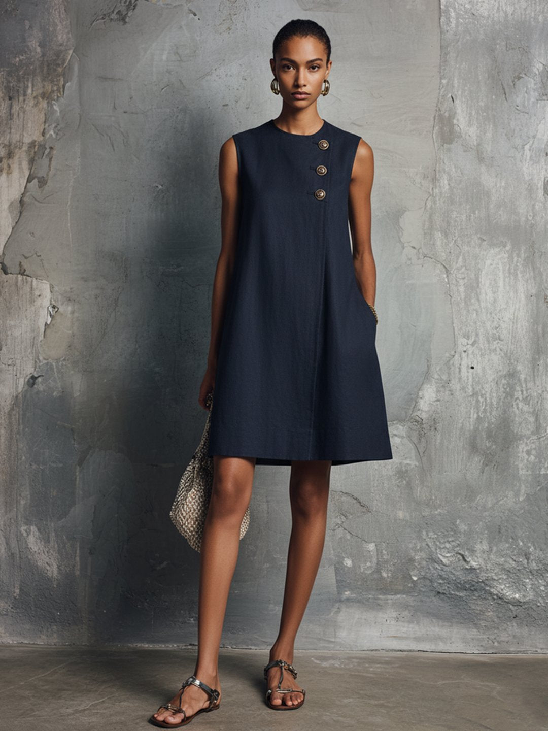 Oliva | Asymmetric Button Mini Dress