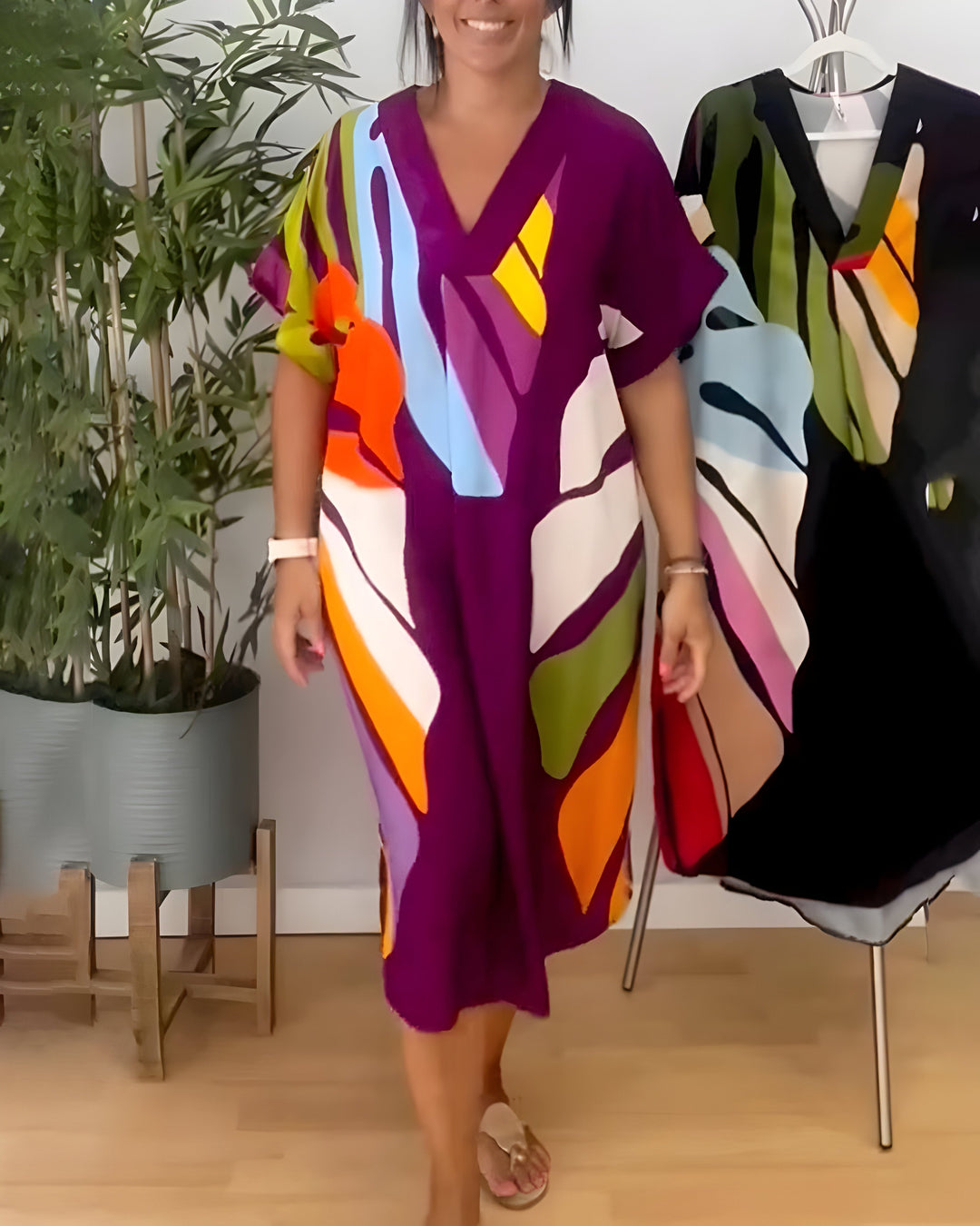Beatrise | Casual Colorful Leaf Print Dress