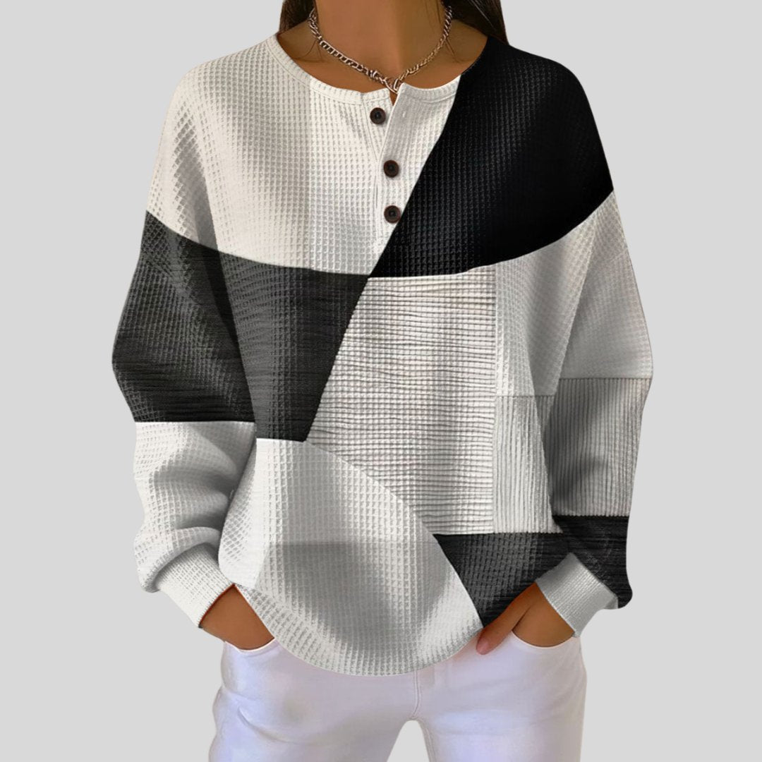 Celestine | Waffle Knit Henley Sweatshirt