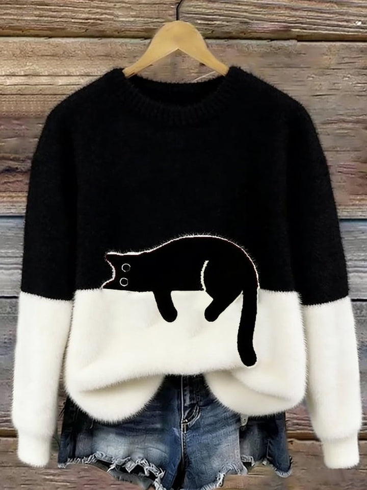 Jocelyne | Elegant Cat Print Oversized Sweater