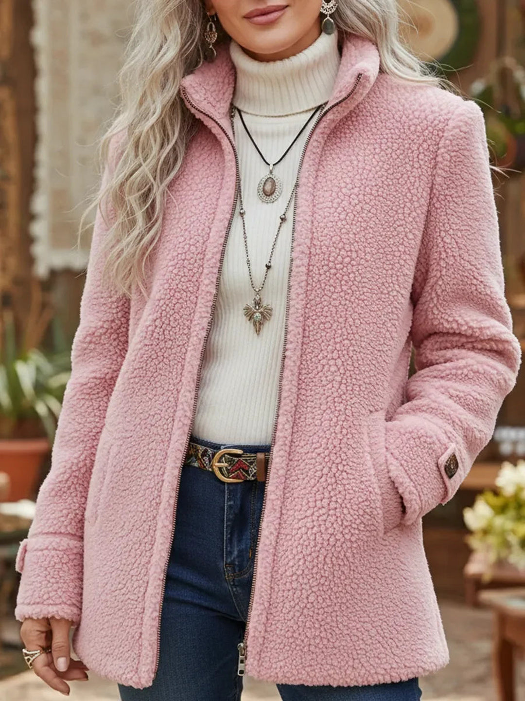Florence | Full-Zip Lambswool-Feel Stand Collar Jacket