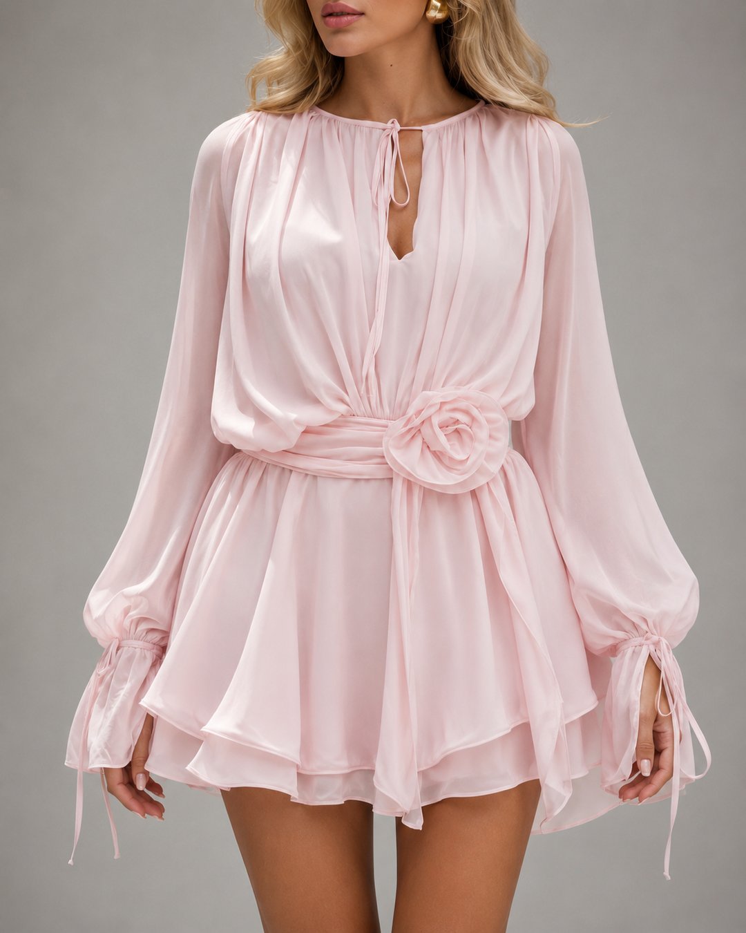 Nia | Romantic Mini Dress with Floral Waist