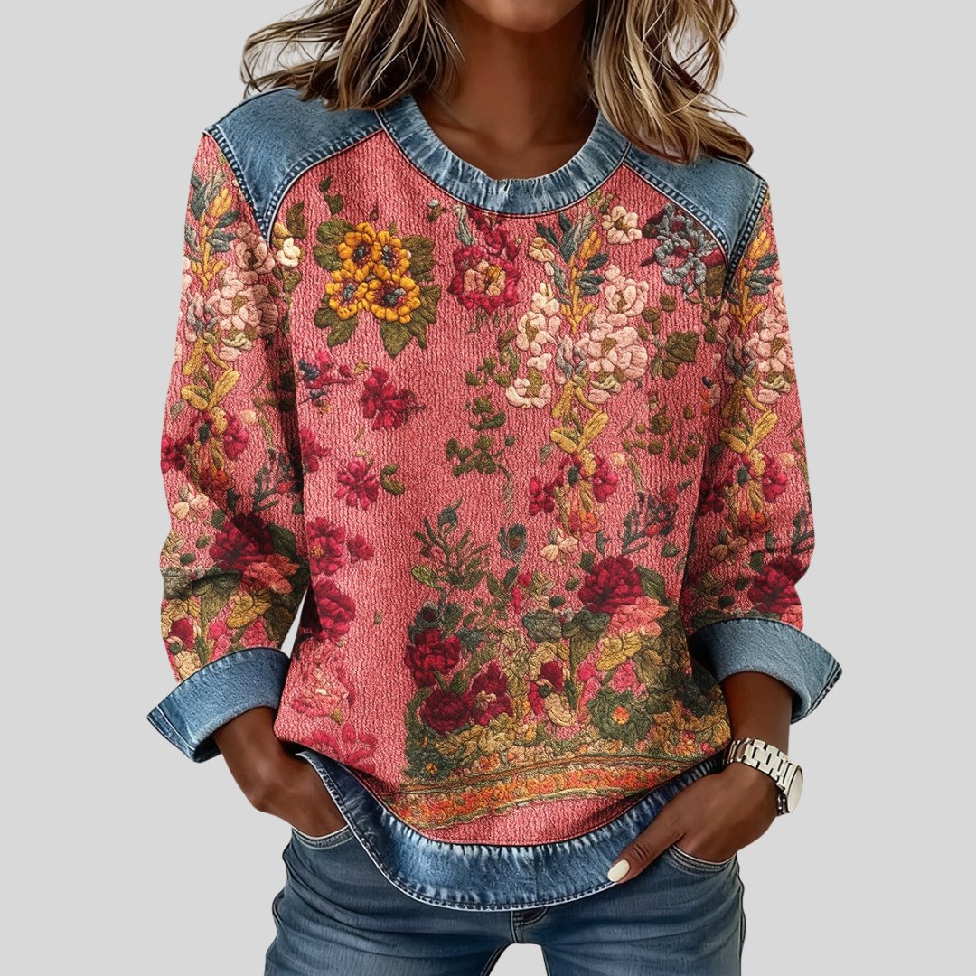 Lupe | Floral Contrast-Trim Sweatshirt