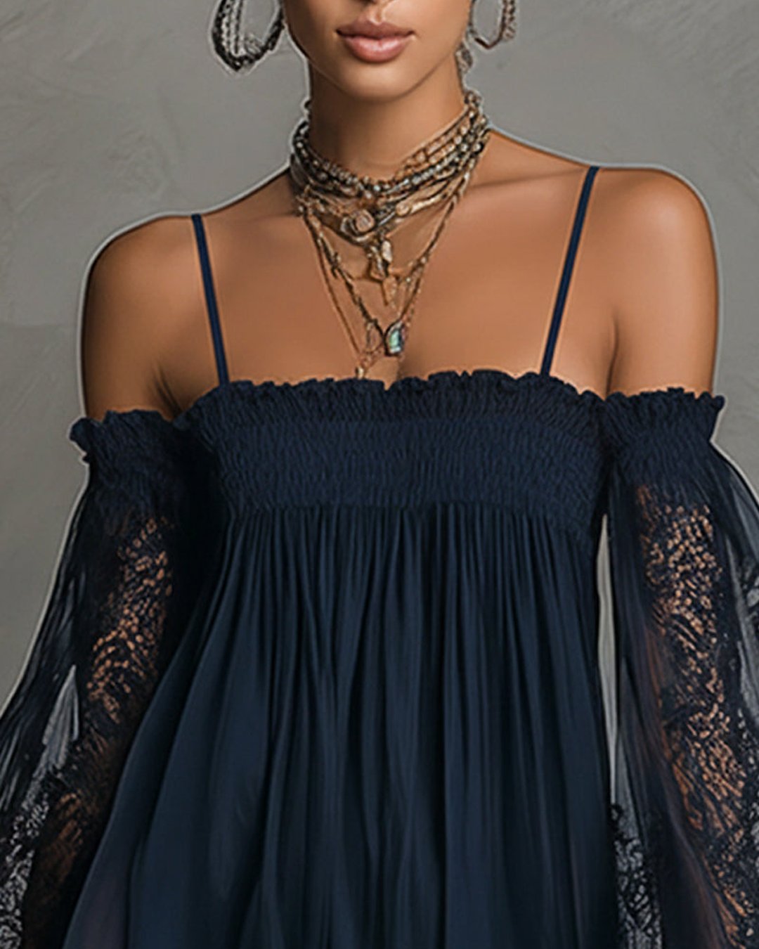 Novalee | Navy Lace Chiffon Mini Dress