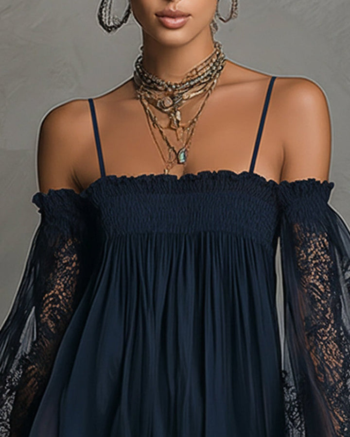 Novalee | Navy Lace Chiffon Mini Dress