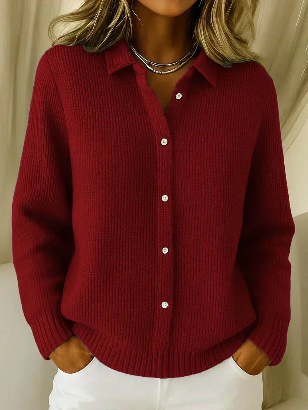 Vesta | Textured Knit Button-Up Cardigan