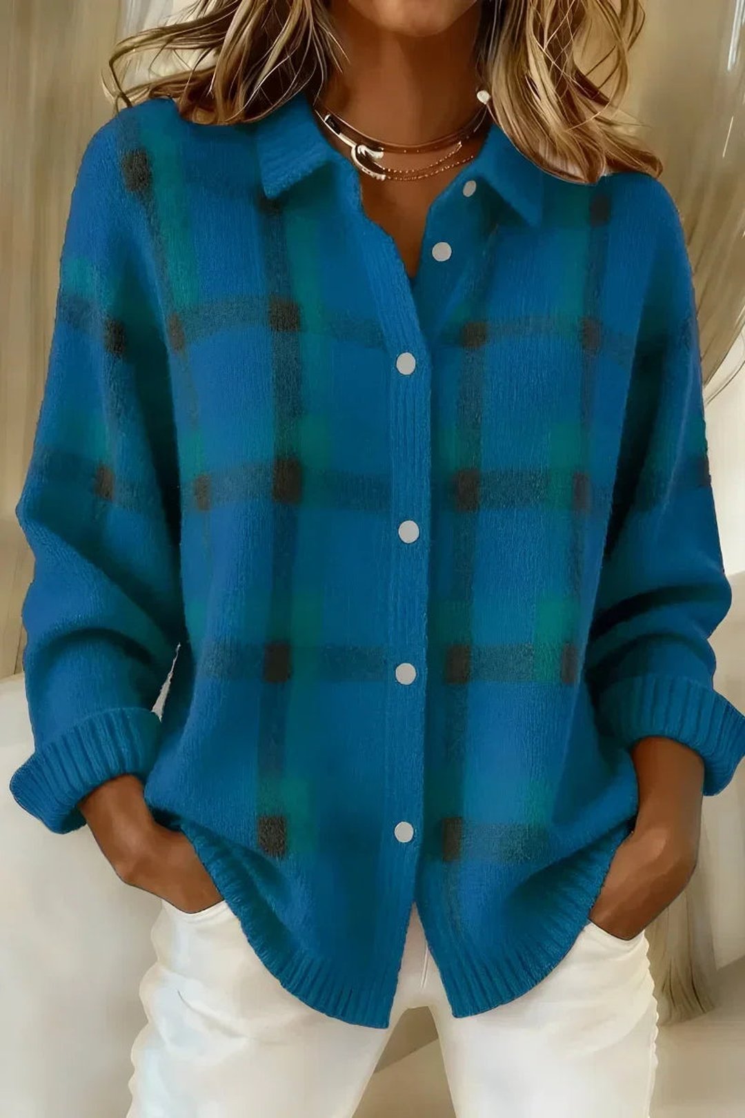 Dessie | Brushed Knit Plaid Cardigan