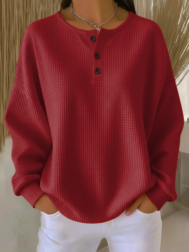 Kennedi | Cozy Waffle Henley Sweatshirt