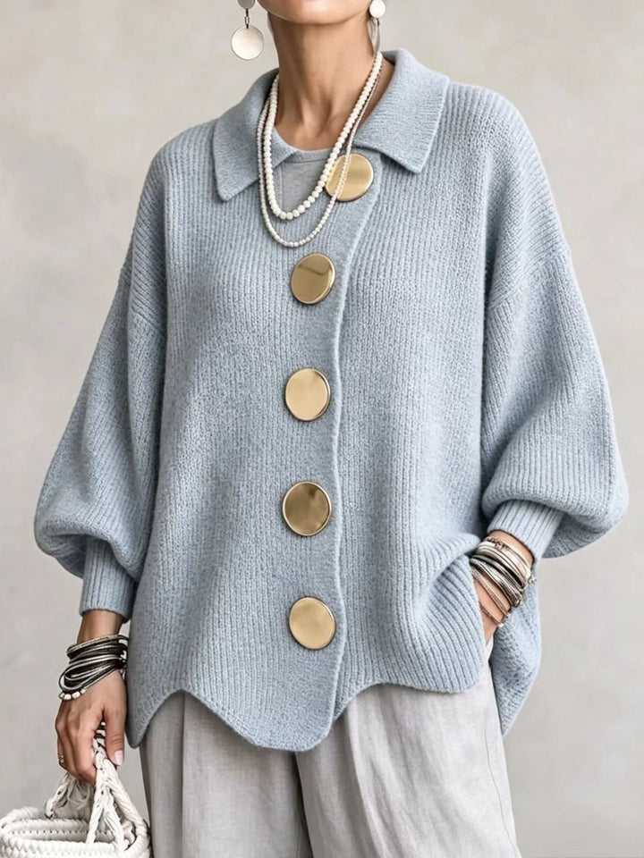 Stefanie | Oversized Collared Cardigan With Large Metal Buttons