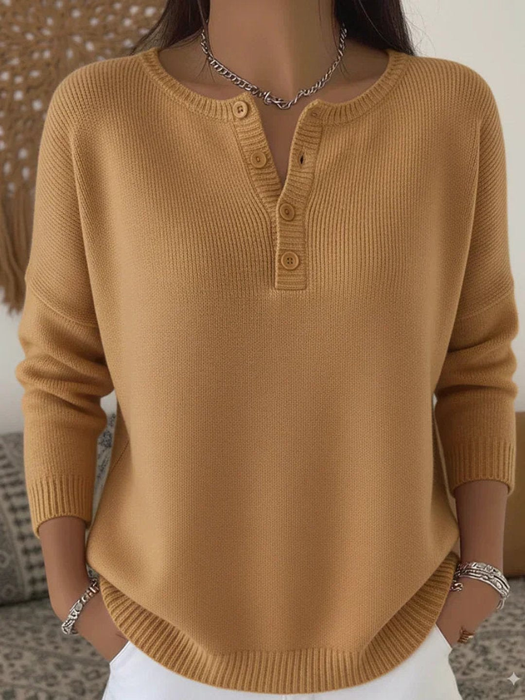 Kaylee | Henley Button-Up Knit Sweater