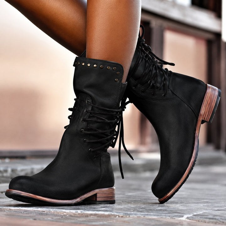 Chelsey | Cross-Tied Fleece-Lined Biker Boots