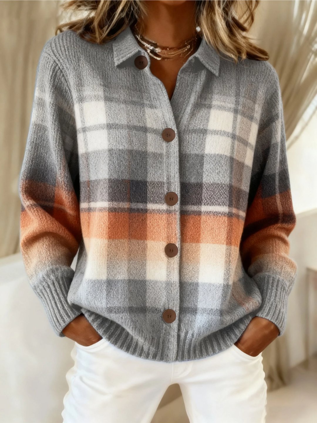 Gregoria | Warm Ombre Plaid Cardigan