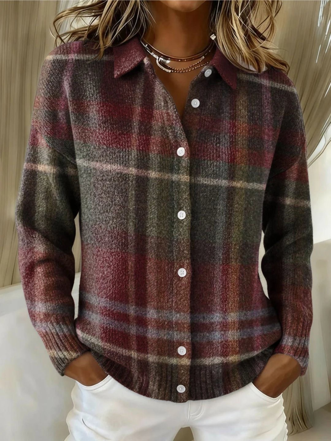 Christin | Classic Plaid Knit Cardigan