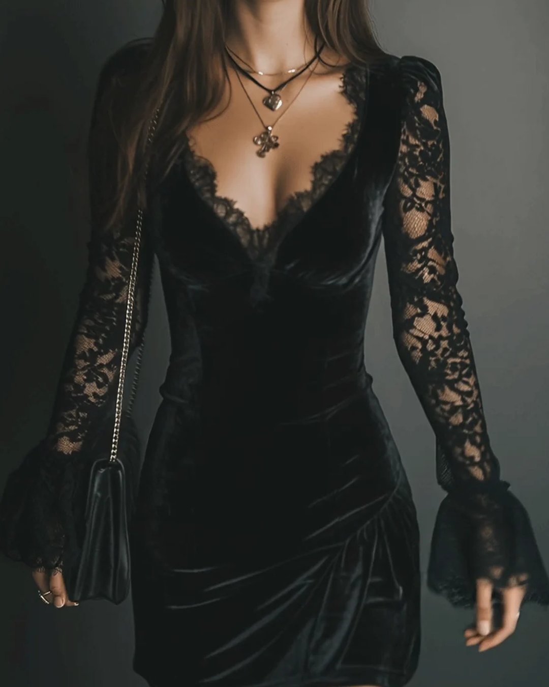 Bridgette | Velvet and Lace Mini Dress