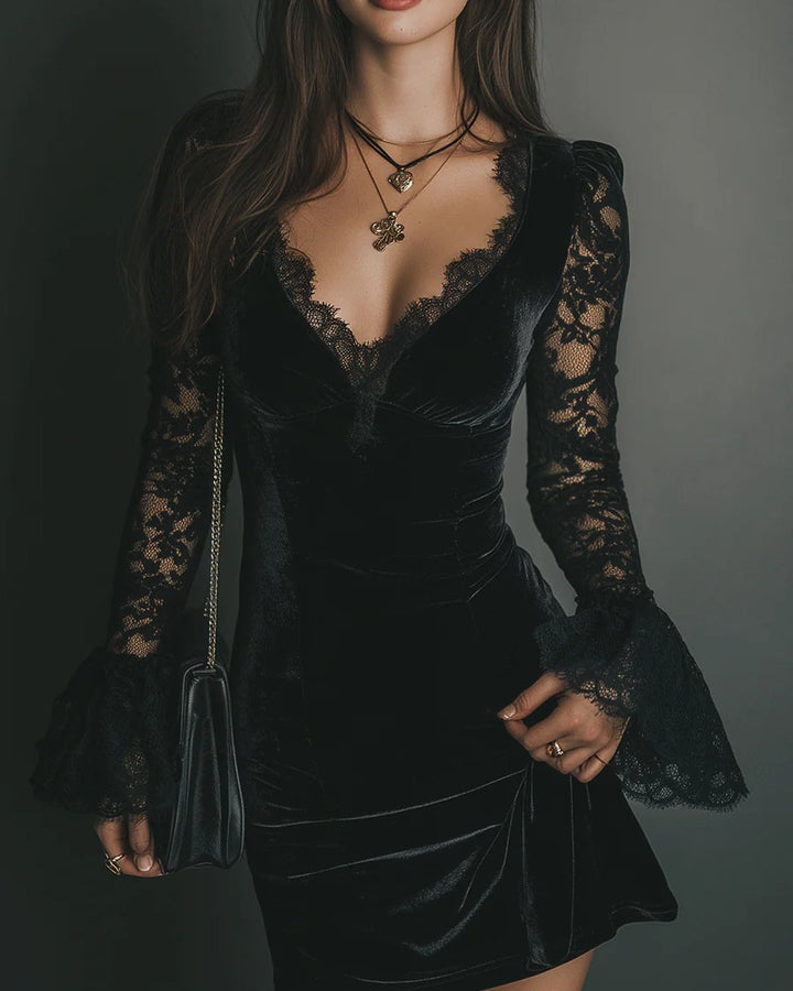Bridgette | Velvet and Lace Mini Dress