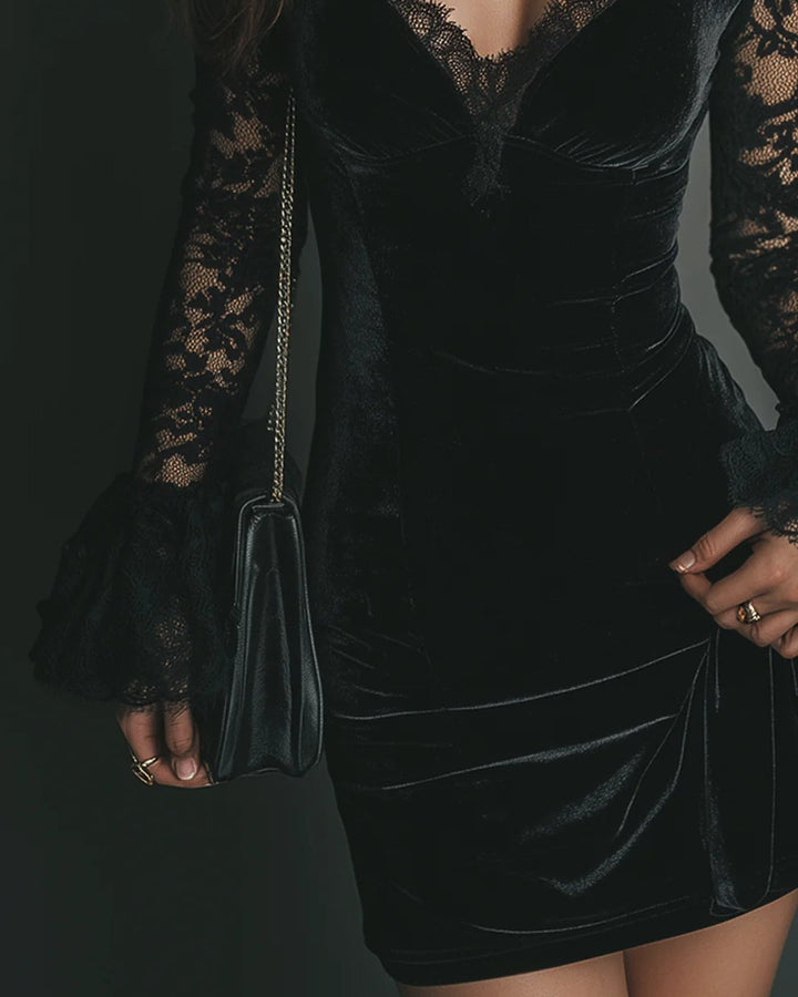 Bridgette | Velvet and Lace Mini Dress