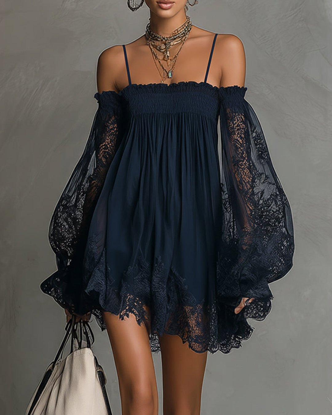 Novalee | Navy Lace Chiffon Mini Dress