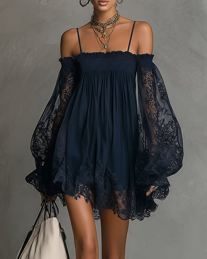 Novalee | Navy Lace Chiffon Mini Dress