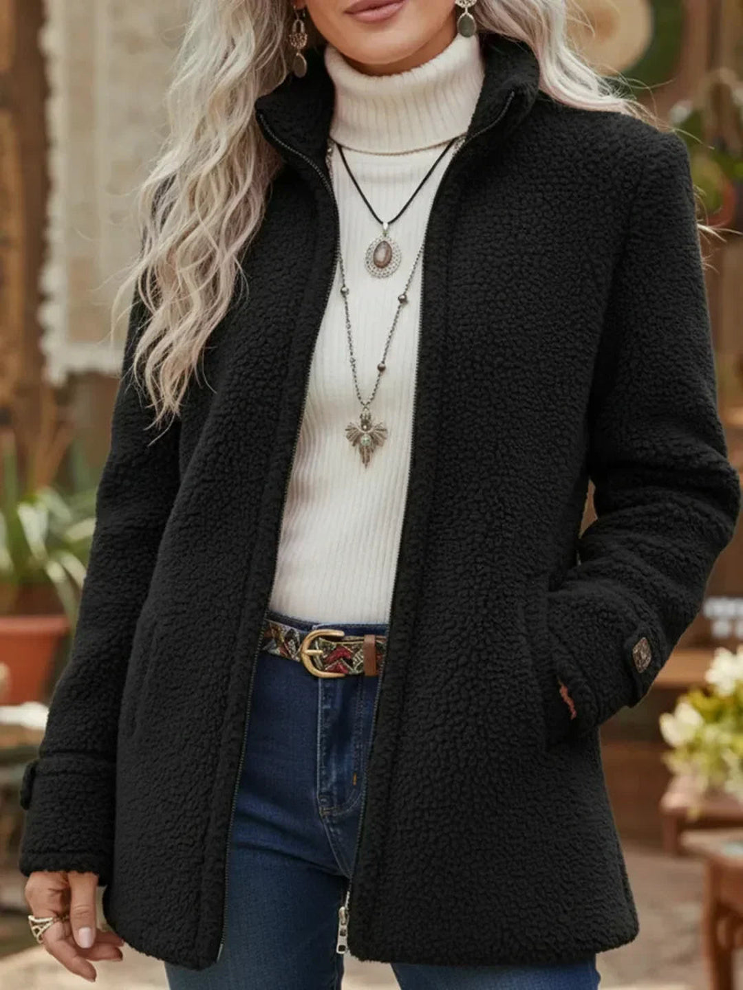 Florence | Full-Zip Lambswool-Feel Stand Collar Jacket