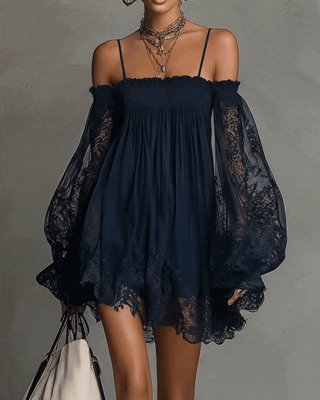 Novalee | Navy Lace Chiffon Mini Dress