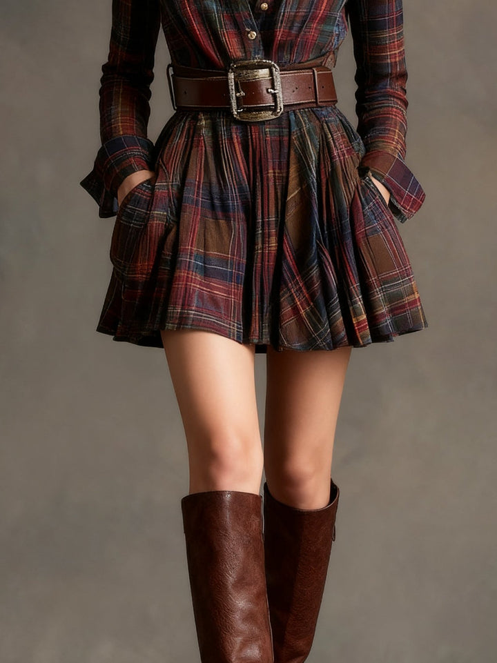 Nieves | Red and Brown Checked Mini Dress