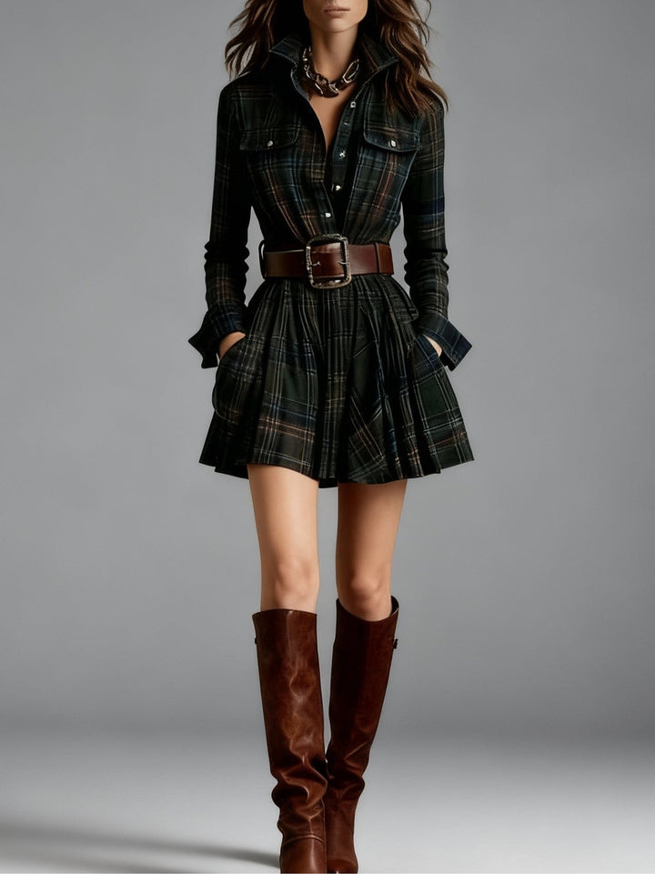 Nieves | Red and Brown Checked Mini Dress