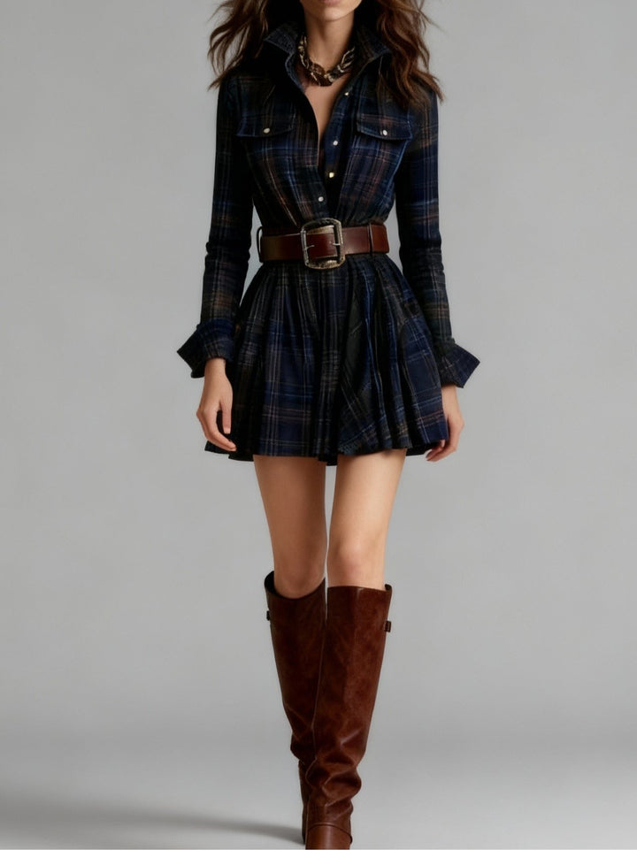 Nieves | Red and Brown Checked Mini Dress