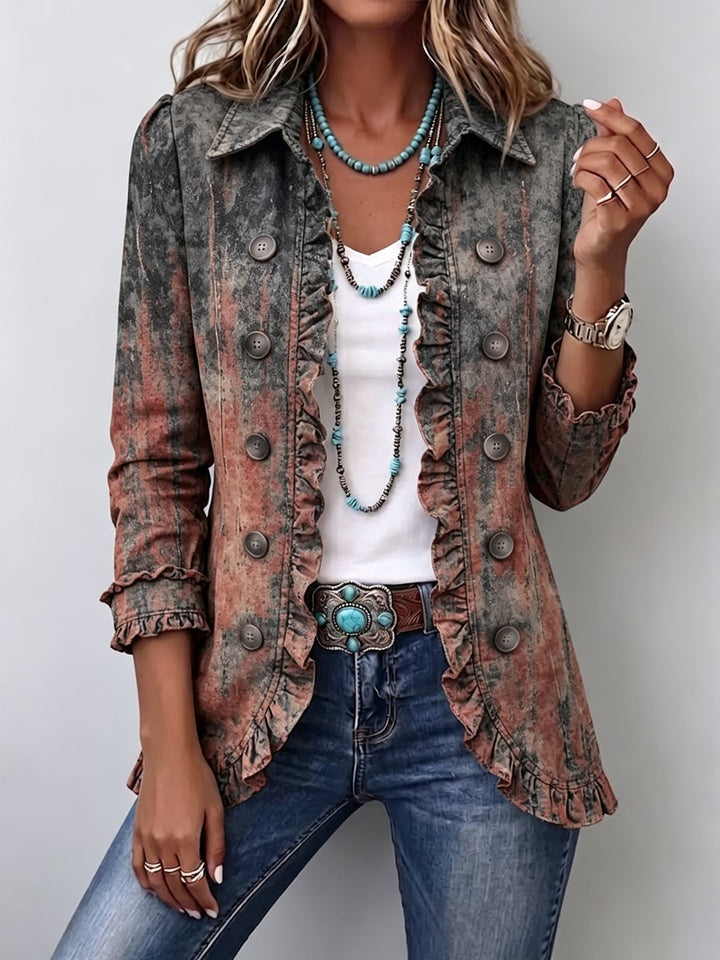 Ottilia | Vintage Gradient Textured Print Ruffle Jacket