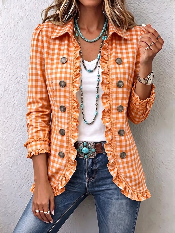 Jillian | Gingham Ruffled Button-Down Jacket