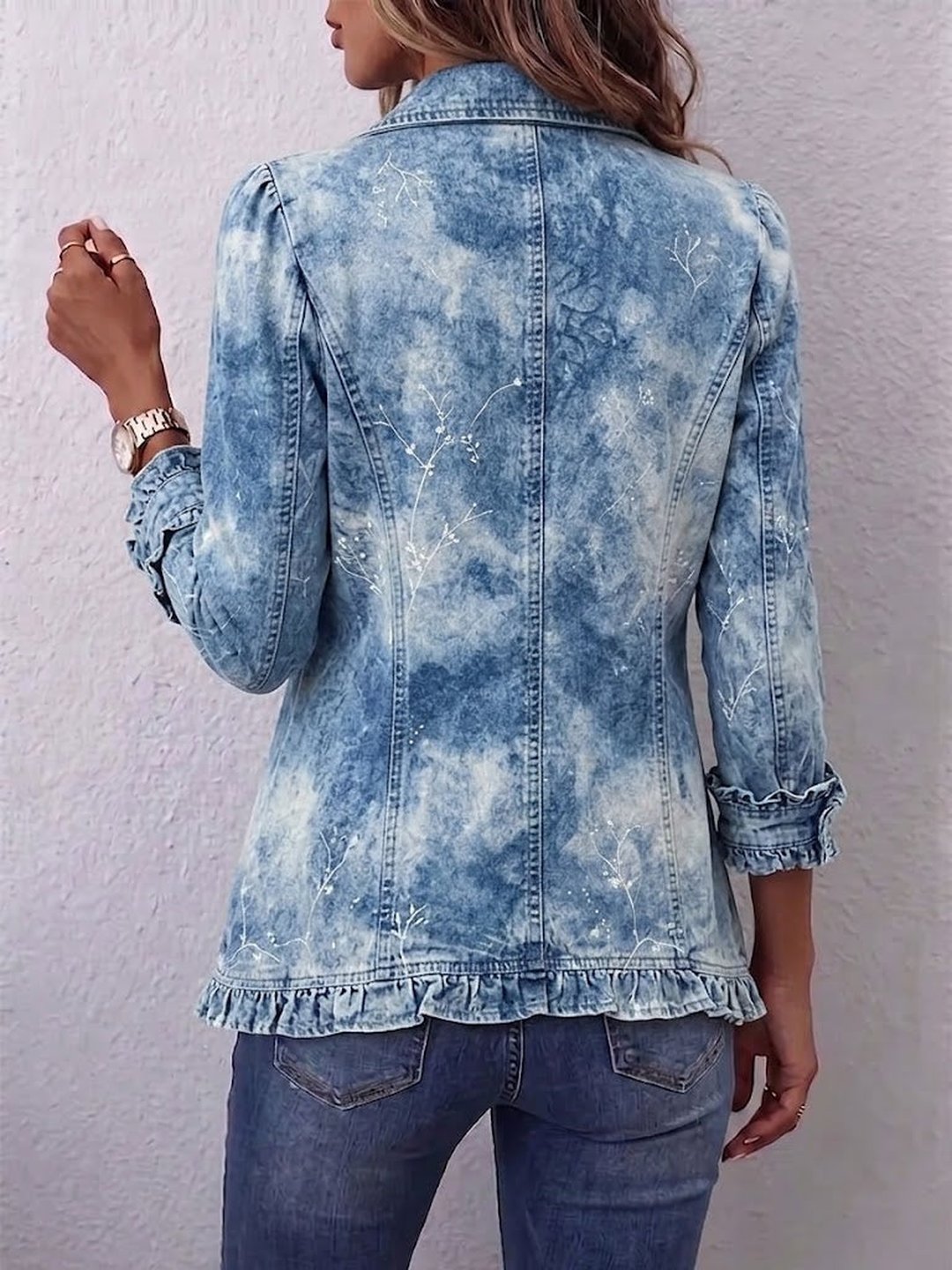 Madeleine | Boho-Style Gradient Vintage Botanical Print Ruffle-Detail Jacket