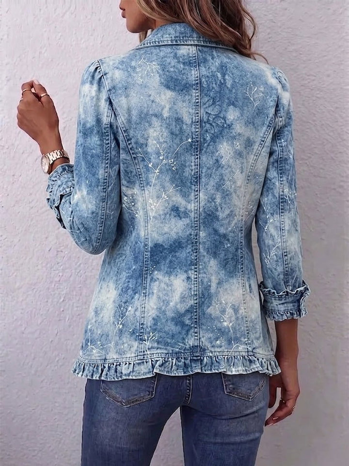 Madeleine | Boho-Style Gradient Vintage Botanical Print Ruffle-Detail Jacket