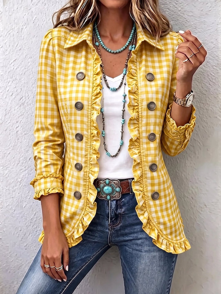 Jillian | Gingham Ruffled Button-Down Jacket