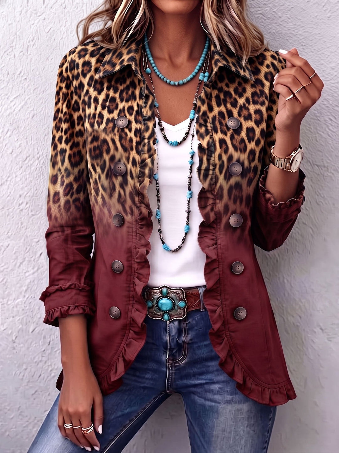 Tinsley | Leopard Ombre Ruffle Blazer Jacket