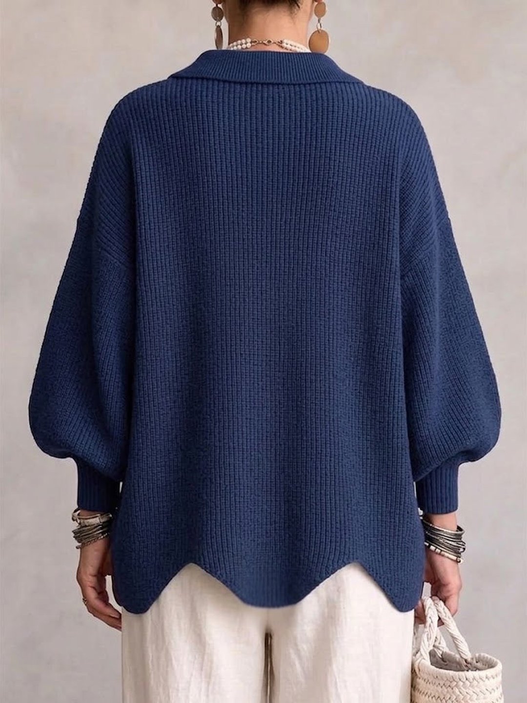 Stefanie | Oversized Collared Cardigan With Large Metal Buttons