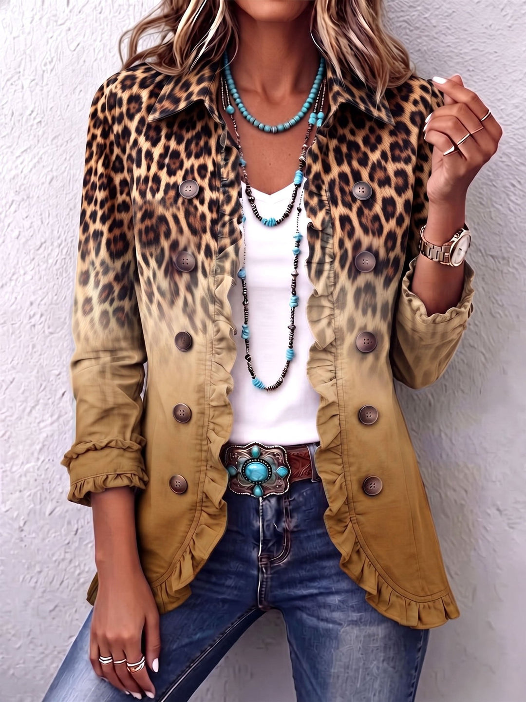 Tinsley | Leopard Ombre Ruffle Blazer Jacket