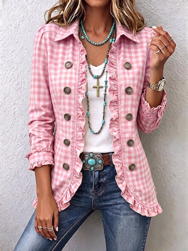 Jillian | Gingham Ruffled Button-Down Jacket