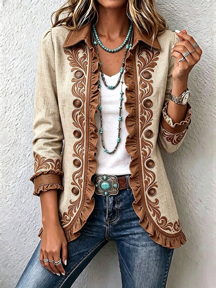 Hallie | Vintage Bohemian Floral Ruffled Jacket
