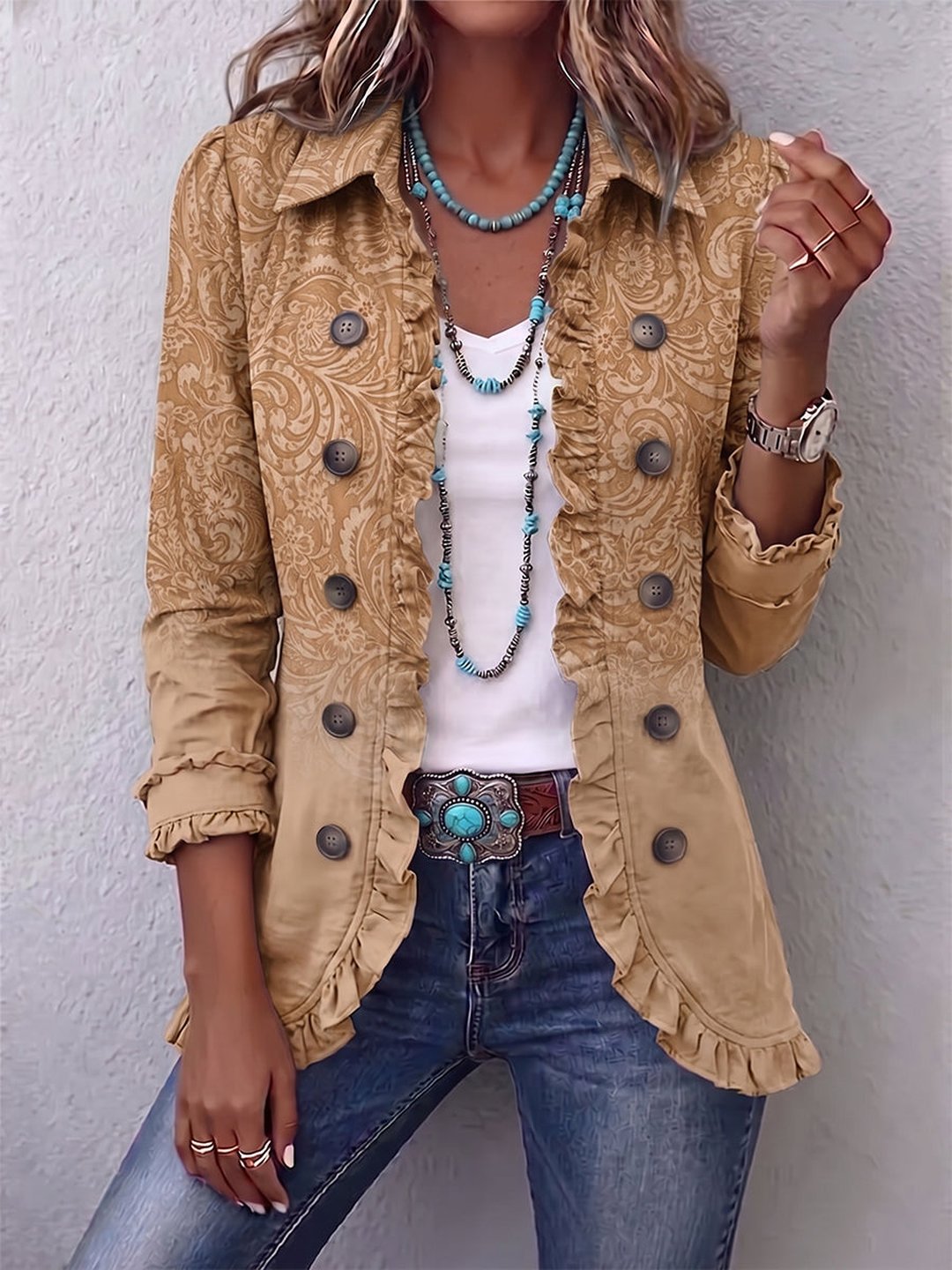 Karina | Western Pattern Print Ruffle Jacket